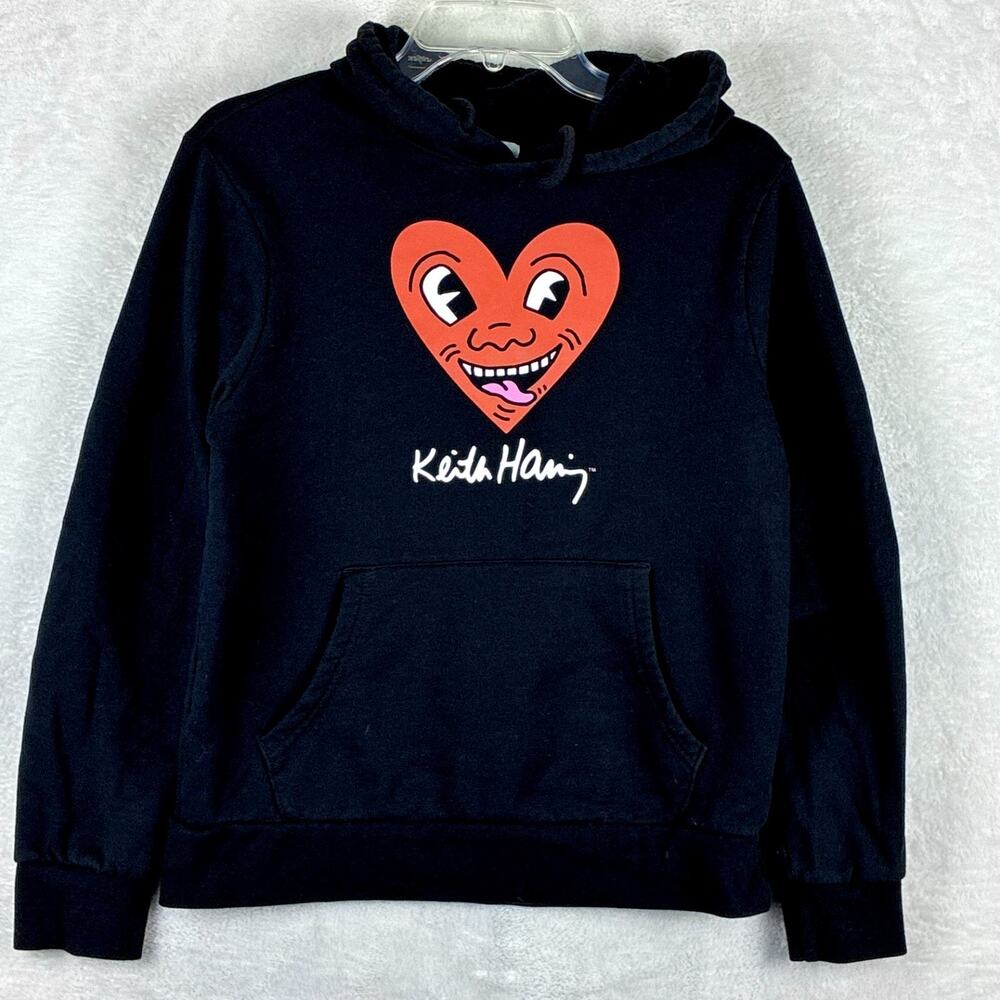 Old Navy Keith Haring Hoodie Mens S Black Red Heart Pop Art Streetwear NYC